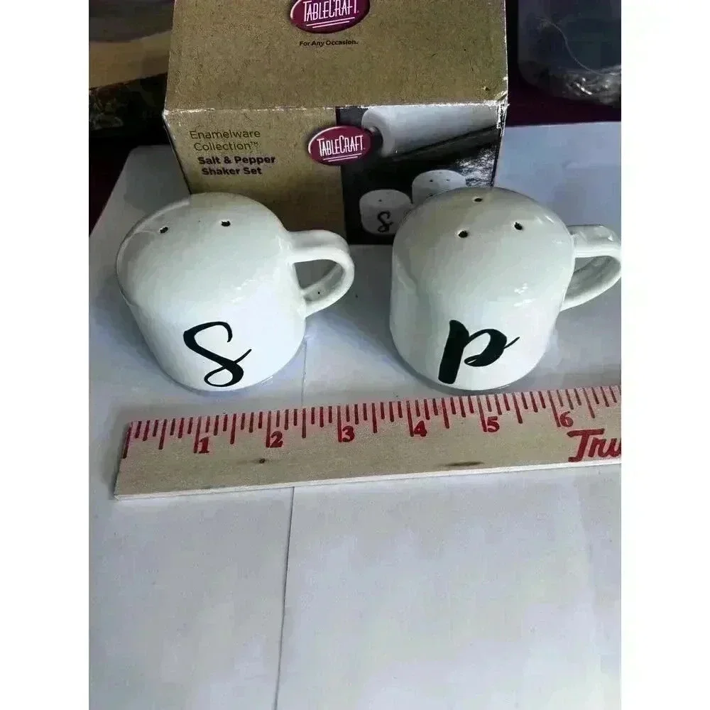 New Tablecraft Enamel Salt & Pepper Shakers, White